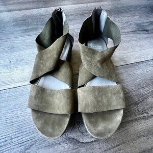 Eileen Fisher Buoy Suede Wrap Sandals Crisscross Platform Wedge Shoes Soft